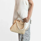 Petit sac à main en paille avec bandoulière et anses en perle Maïa - image 4