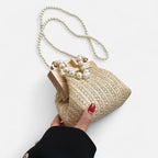Petit sac à main en paille avec bandoulière et anses en perle Maïa - image 7