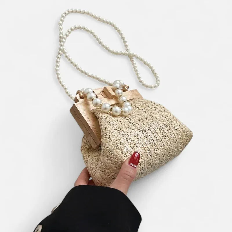 Petit sac à main en paille avec bandoulière et anses en perle Maïa - image 7