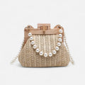 Petit sac à main en paille avec bandoulière et anses en perle Maïa - Beige - image 1