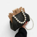 Petit sac à main en paille avec bandoulière et anses en perle Maïa - Noir - image 17