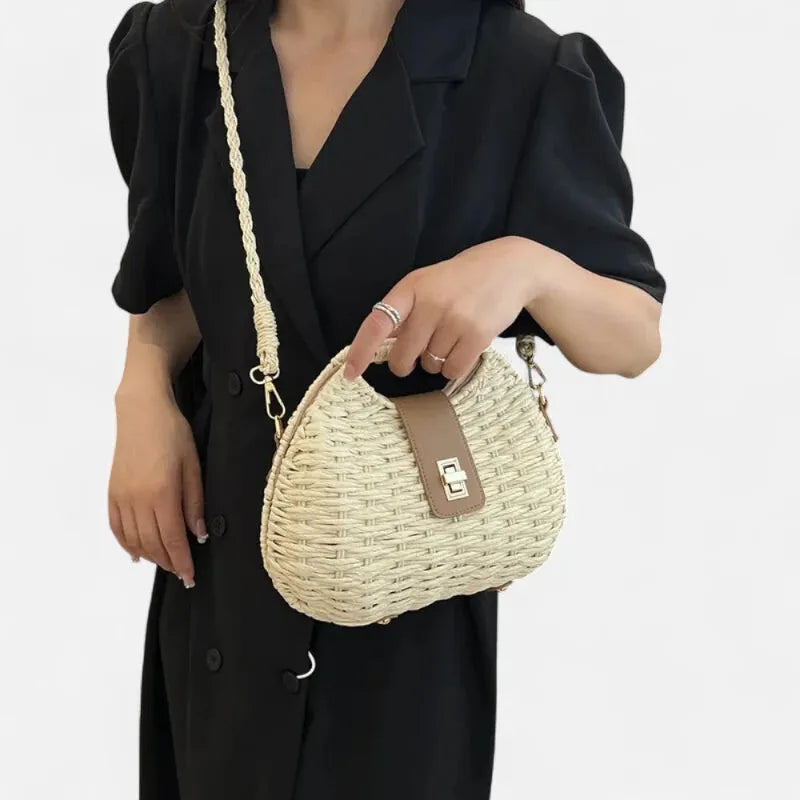 Sac à main bandoulière en paille avec fermoir doré Anaïs - image 10