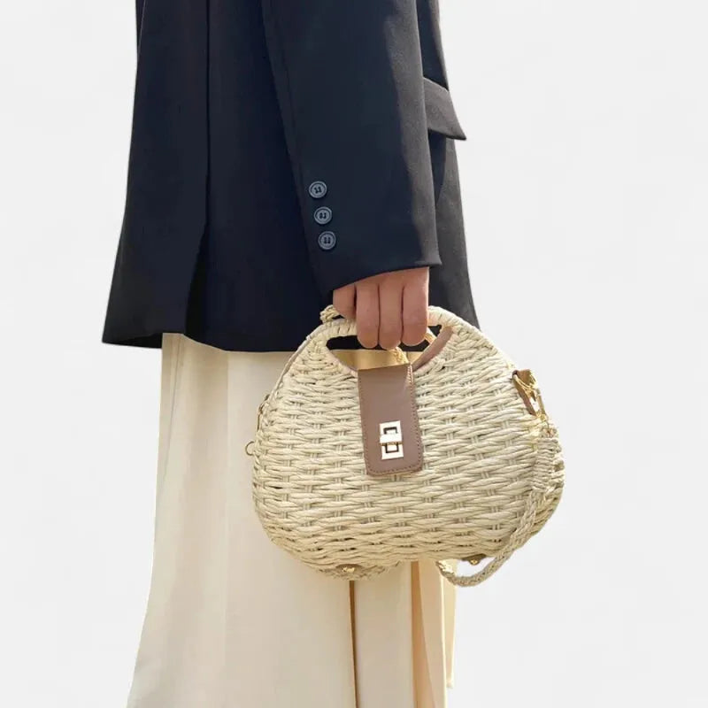 Sac à main bandoulière en paille avec fermoir doré Anaïs - image 12