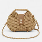 Sac à main bandoulière en paille avec fermoir doré Anaïs - Marron clair - image 1