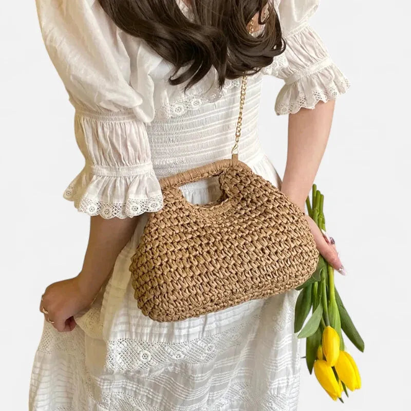 Sac à main en paille avec bandoulière en chaîne dorée Iris - image 11