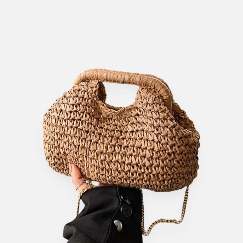 Sac à main en paille avec bandoulière en chaîne dorée Iris - image 12