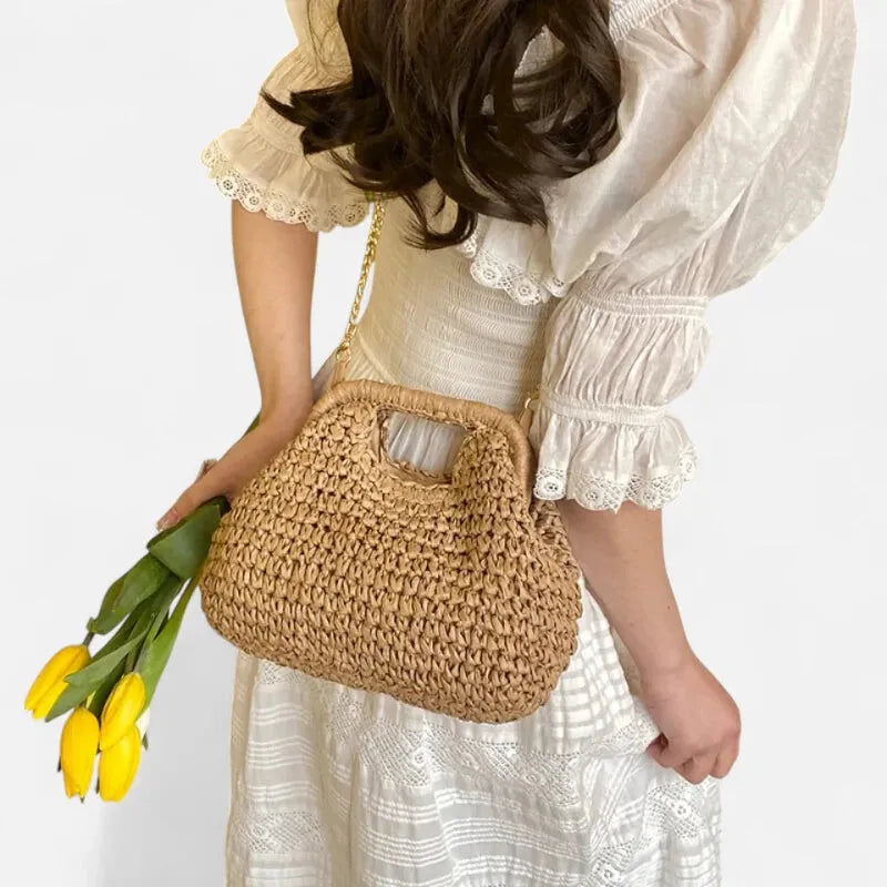 Sac à main en paille avec bandoulière en chaîne dorée Iris - image 13