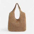 Sac à main hobo en paille Inès - Marron clair - image 1
