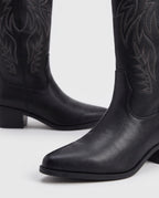 Bottes santiags mi-mollet brodées en simili Prudence — Noir, packshot vue complémentaire