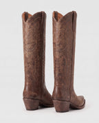 Bottes santiags hautes brodées effet cuir huilé Régine — Brun Vieilli, packshot vue complémentaire