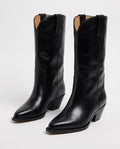 Bottes santiags mi-mollet effet cuir Maurine — Noir, paire vue de trois quarts studio