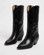 Bottes santiags mi-mollet effet cuir Maurine — Noir, paire vue de trois quarts studio
