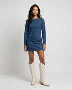 Bottes santiags hautes à talon effet cuir Anastasie — Blanc Cassé, portées en plein pied studio