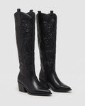 Bottes santiags hautes à talon effet cuir Anastasie — Noir, paire vue de trois quarts studio