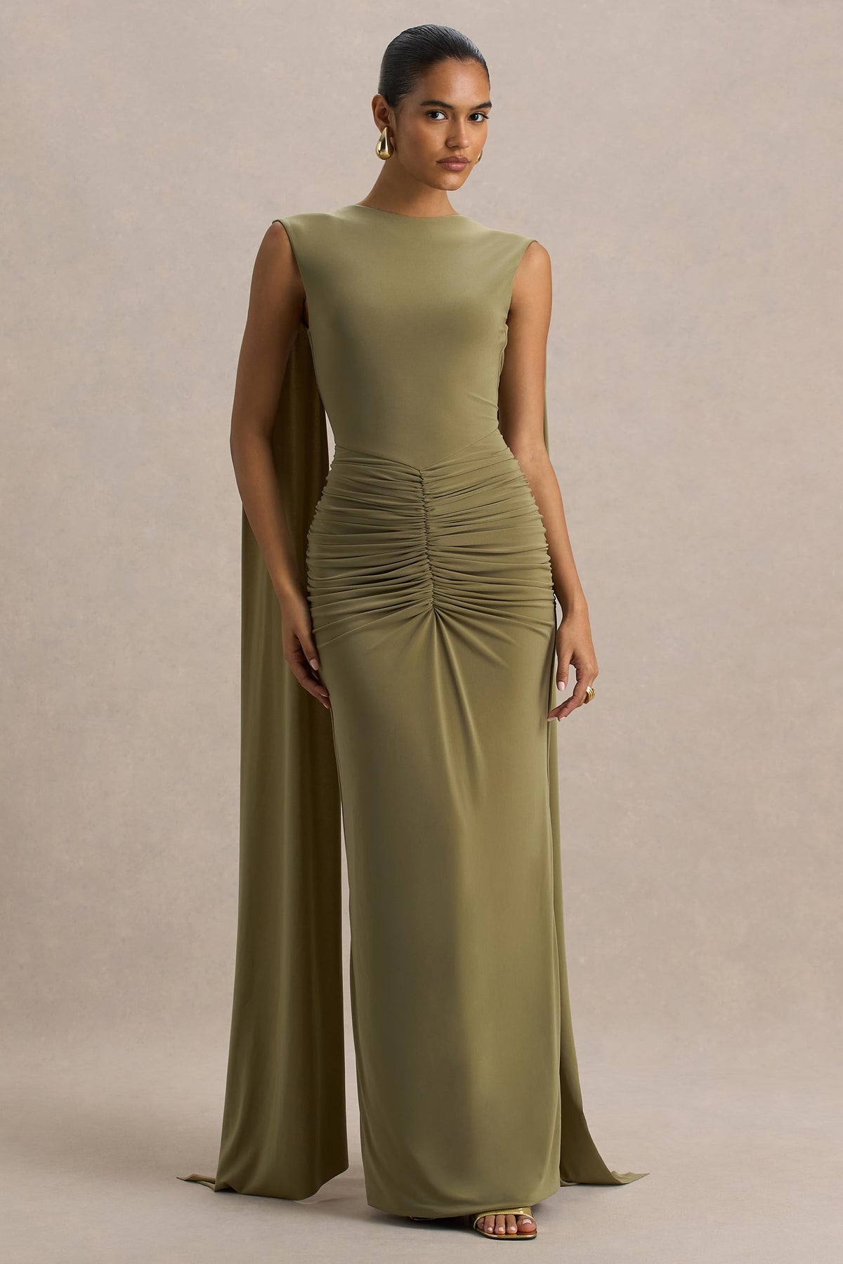 Robe longue Éléonore vert kaki, vue produit 4