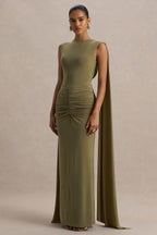 Robe longue Éléonore vert kaki, vue produit 3