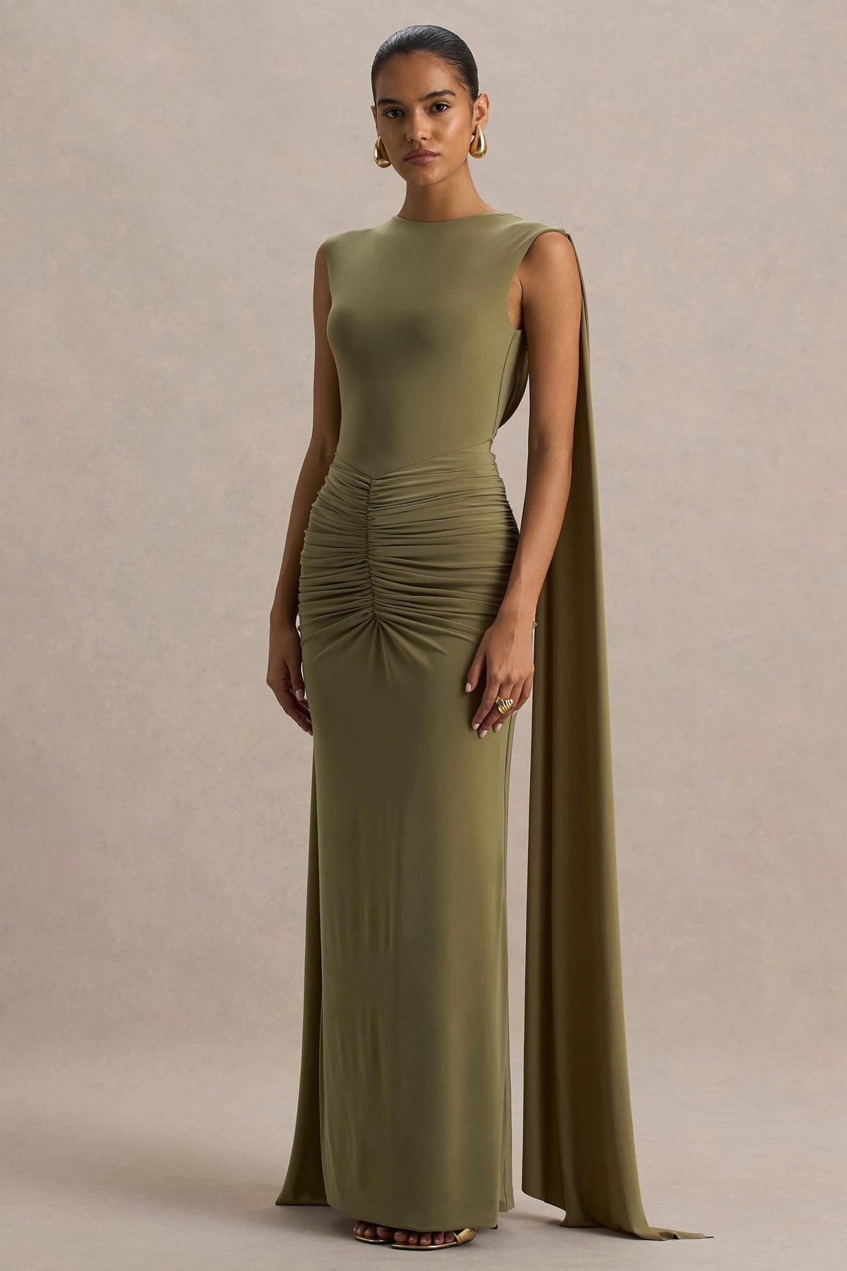 Robe longue Éléonore vert kaki, vue produit 3