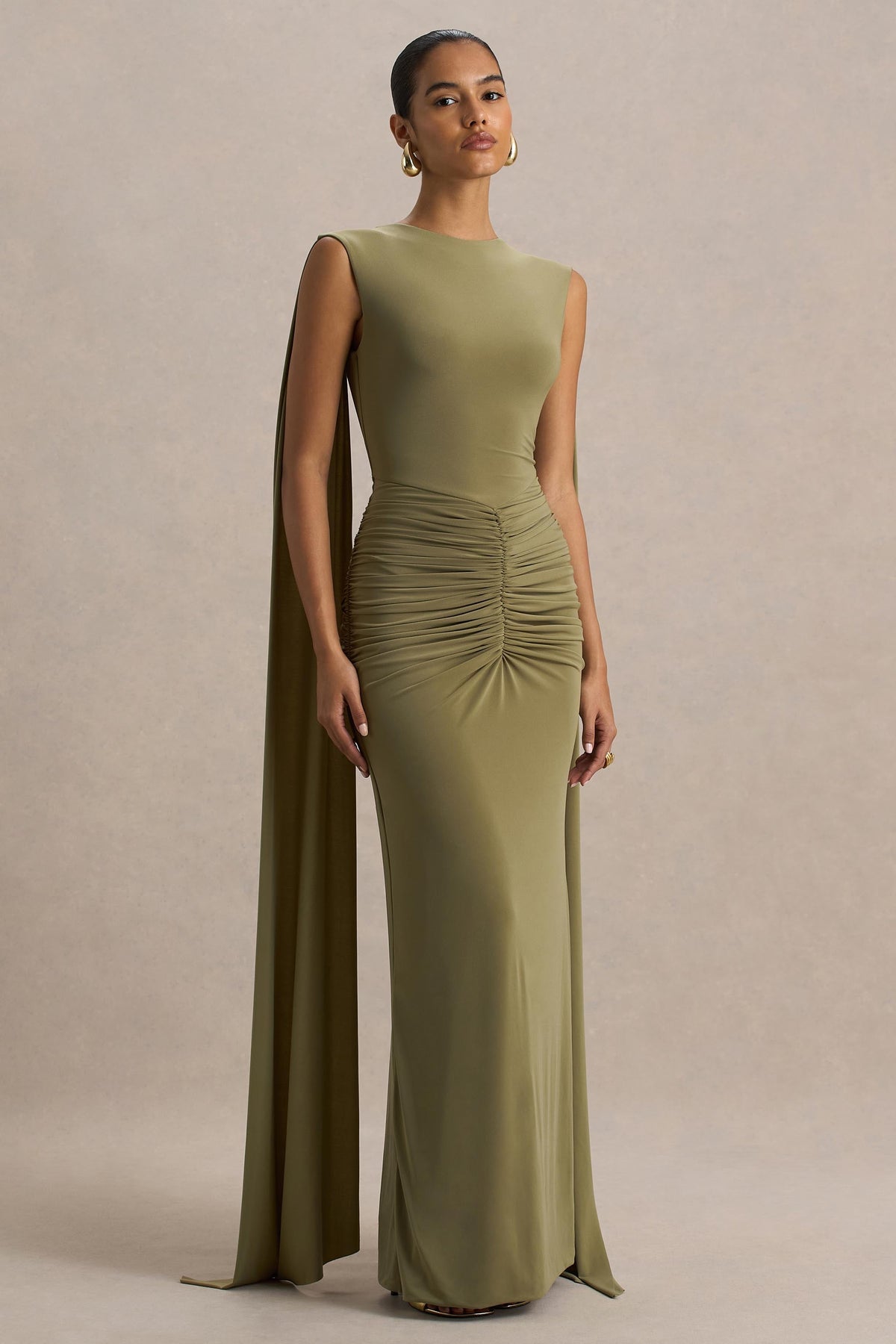 Robe longue Éléonore vert kaki, vue produit 2