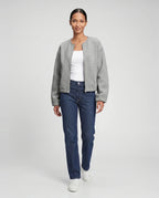 Veste zippée sans col en maille gris chiné Capucine, vue de face en studio