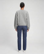 Veste zippée sans col en maille gris chiné Capucine, vue de dos en studio